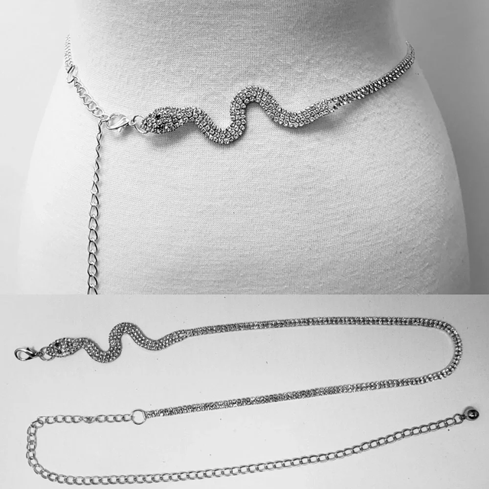 Gold or Silver Rhinestone Snake Statement Belt